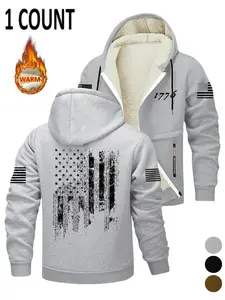 Men's American Flag Hooded Sweatshirt, Fleece Lined Zipper Jacket, Casual Geometric Pattern, Winter Wear, Multiple Colors Available, Heavyweight Fleece Hoodie