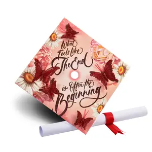 Butterfly Graduation Cap Topper with Flowers, Grad Cap Decorations, Class of 2024 Grad Cap Topper, What Feels Like The end is Often The Beginning