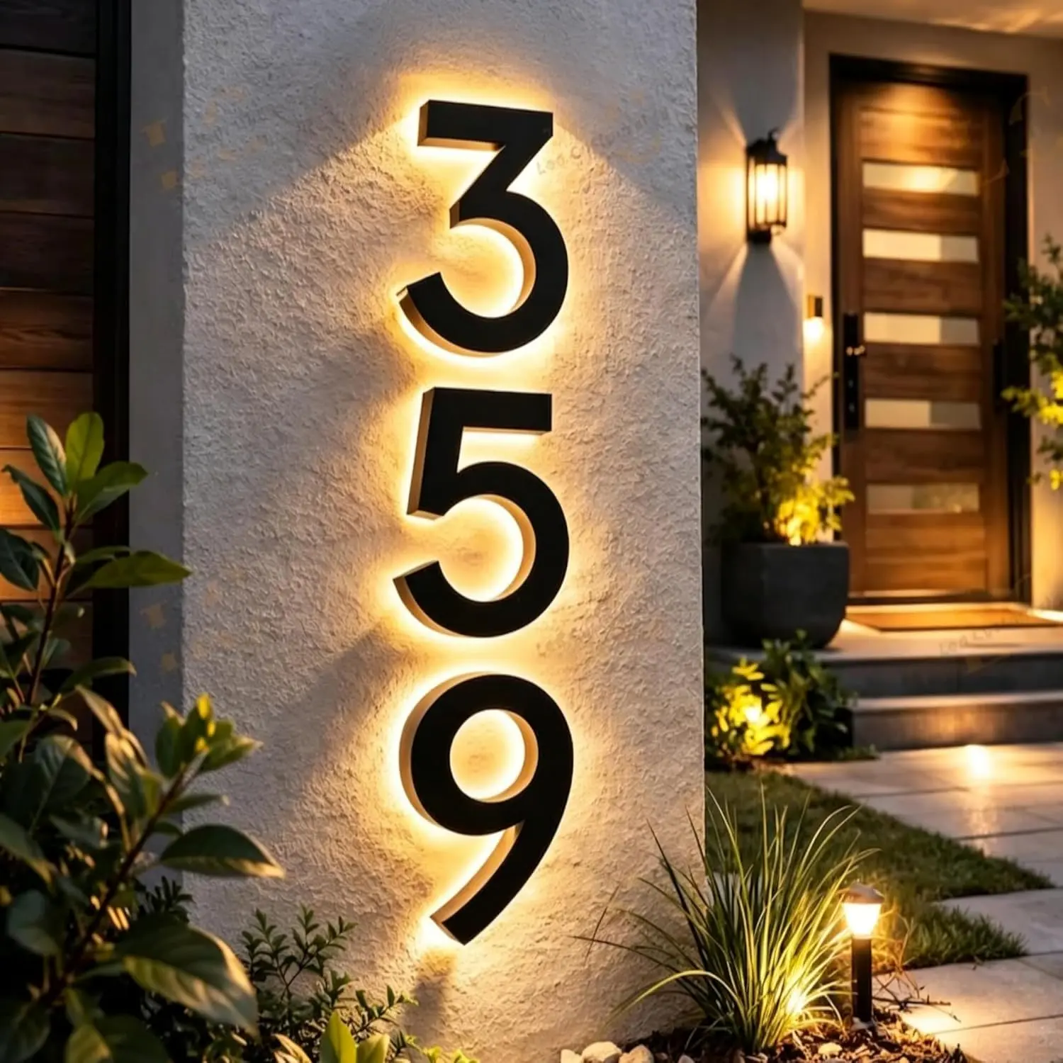 6.7 Inch Solar Backlit House Numbers, Waterproof LED Illuminated Address Signs, Modern Exterior Home Decor Light Up Address Plaques for Outdoor Use lamp