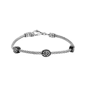 Stately Steel Cubic Zirconia Pavé Station Cable Wire Bracelet