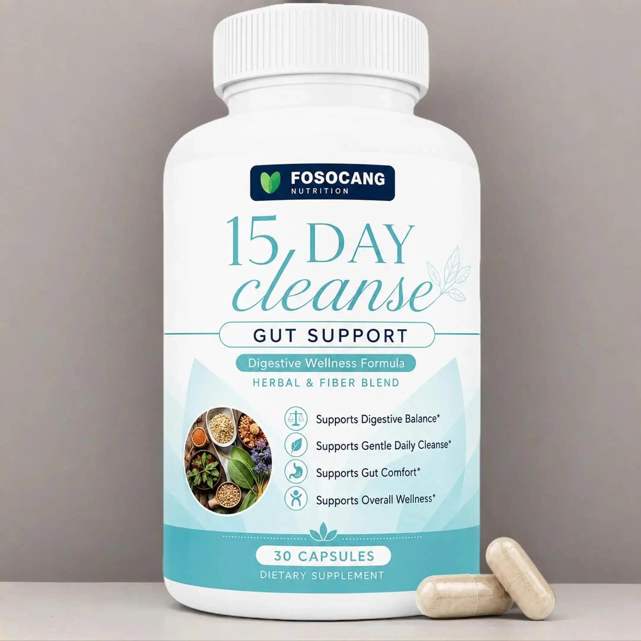 FoSoCang-15 Day Cleanse - Gut and Colon Support | Caffeine Free | Advanced Formula with Senna, Cascara Sagrada, & Psyllium Husk | Non-GMO | 30 capsules /Healthcare,Dietary,Supplement,Fitness,Vitamin,Edible