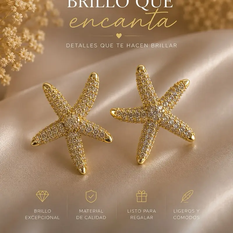 Aretes #1006 estilo estrella de Mar Gold plated