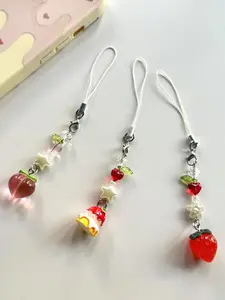 Sweet Y2K Cute Strawberry Mobile Phone Lanyard Lovely Fruits Phone Chain For Girls Aesthetic Cellphone Keychain Phone Charms