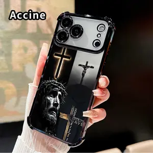 Compatible with iPhone 17 16 Pro Max 15 Plus 14 13 12 11 E Air Phone Case Cross of Christ Pattern Transparent Full Coverage Four Corners Anti-drop Casing