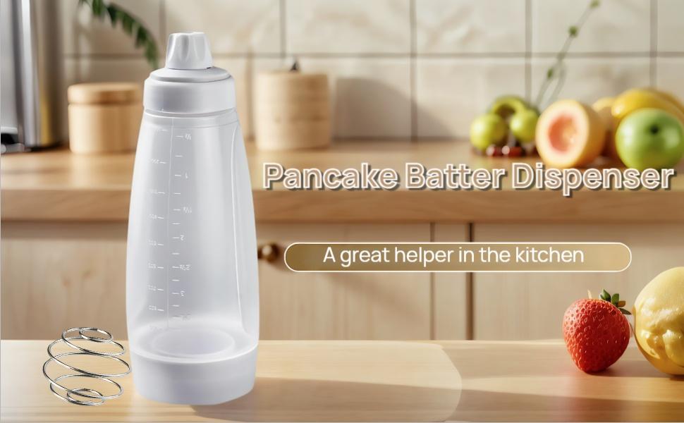 Handheld Batter Dispenser, Batter Mixing Bottle with Scale, Pancake Batter Dispenser, Kitchen Gadgets for Home Use, Utensils,Pancake Batter Dispenser with Blender Balls, Kitchen Batter Squeezer Bottle Suitable for Cupcakes, Pancakes, Muffins Smooth