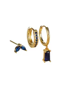 3-Piece Women's Ear Jewelry Set, 14k Huggie Earrings, Cartilage-Style Petite Design, Square-Shaped Studs, Perfect Gift