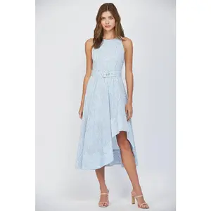 Stella STRIPE ASYMMETRICAL HEM BELTED SLVL DRESS FD35326