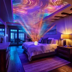 Aurora/Water Ripple/Sky Projector Light,EasterEggLight USB Rechargeable 16-Colors LED Projector Lamp with Remote Control,Northern Lights Ambient Light,Room Decor night light ambiance fairy