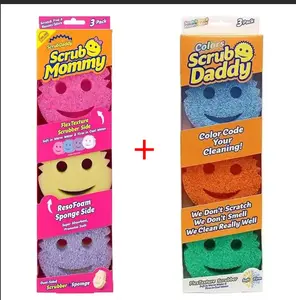Scrub Daddy 3 Scrub Daddy Sponges & 3 Scrub Mommy Kitchen Sponges - Scratch-Free for Dishes & Multipurpose Cleaning - BPA Free & Made with Polymer Foam - Stain & Odor Resistant