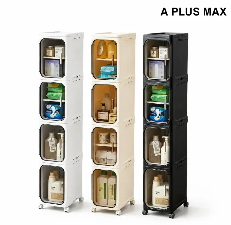 [DealsForYouDays] A PLUS MAX 4-Tier Tall Narrow Storage Cabinet - Slim Durable Freestanding Cabinet with Adjustable Shelves, Wheels, 27 gal Capacity for Small Spaces, Small Room Organization Products SummerSurvivals