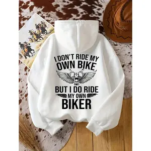 Women's Fun Motorcycle Slogan Hoodie - "I Don't Ride My But I Ride My Motorcycle" White Sweatshirt with Biker Lettering & Pocket, Motorcycle Enthusi