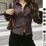 【Black Friday】Women's Button Front Blouse, Long Sleeve Slim-Fit Casual Shirt, Striped Pattern, Spring & Fall Fashion, Daily Wear
