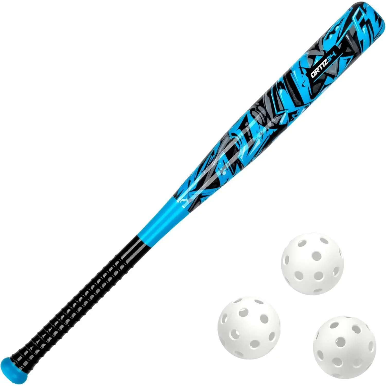 Graffiti Plastic Baseball Bat & Hollow Ball Set for Kids - Youth Backyard Homerun Toy with Unique Design, Outdoor Ball Sports Equipment, Ball Design