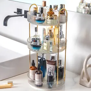 Rotating Makeup Organizer for Vanity, Large Skincare Make Up Storage Perfume Organizers for Bathroom Counter, Clear Cosmetic Dresser Organizer, Lipstick Toiletry Spinning Holder (3 Tiers, White) Racks Accessory