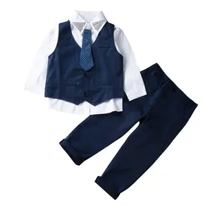 4pcs Toddler Kids Boys Gentleman Suit Waistcoat+Tie+Shirt+Pants Outfit Party Clothes Set