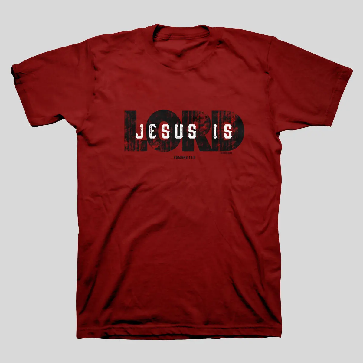 Men's Christian T-Shirt in Cardinal, 'Jesus Is Lord' Graphic Faith Top, Casual Short Sleeve 5.2 oz 100% Cotton, Round Neck, Text Print
