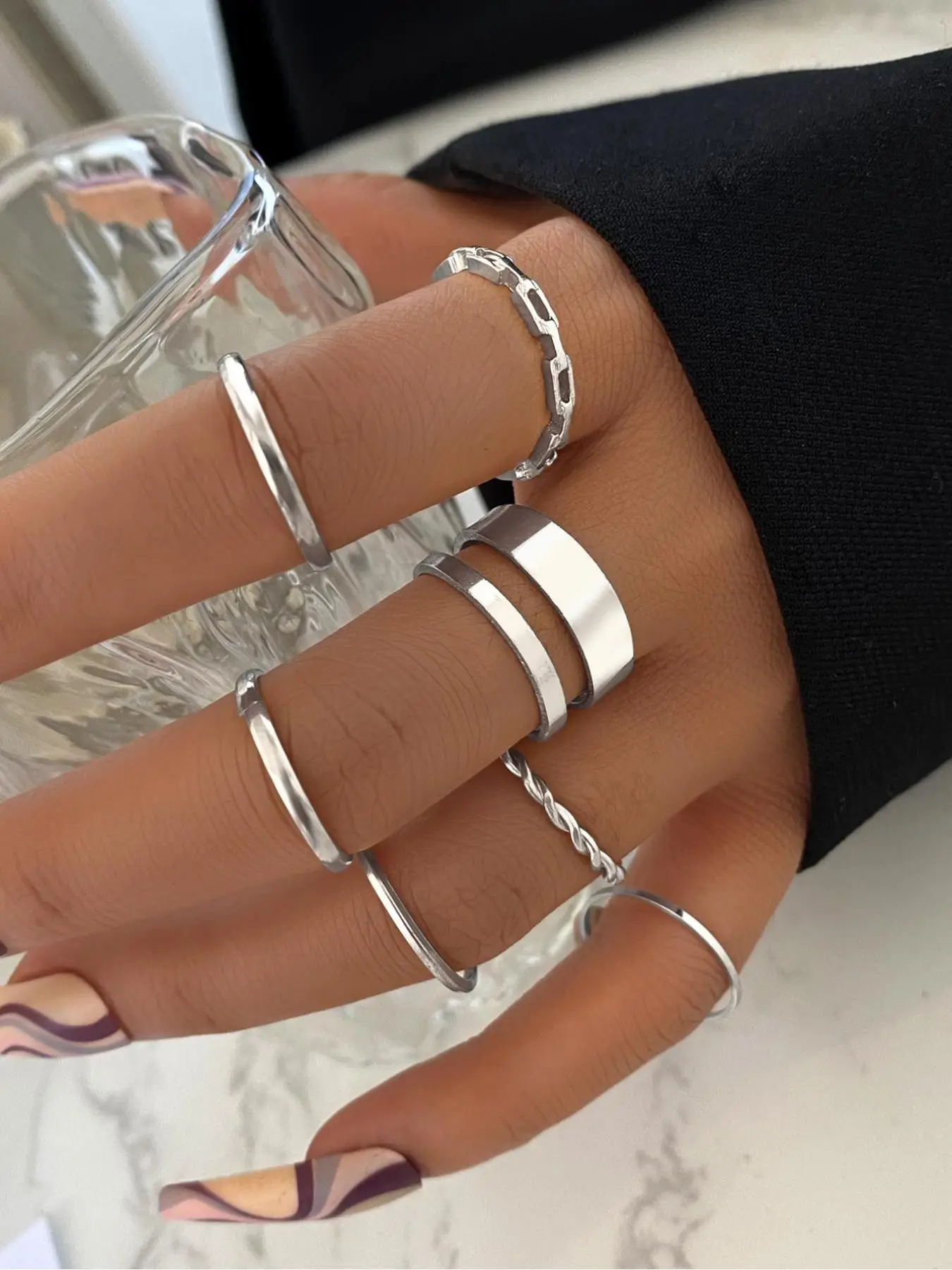 Simple Plain Alloy Rings, Fashion Twist & Chain Design Ring for Daily Wear, Casual Versatile Party Accessories for Women