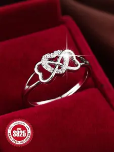 S925 Sterling Silver Heart Shaped Hollow Out Design Heart Cluster Ring, Fashion Accessories for Women & Girls, Trendy All-match & Exquisite Jewelry for Birthday Gift