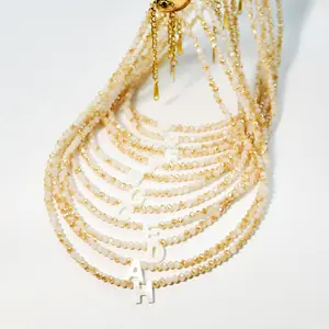 Beaded Initial Necklace for Women Personalized Shell Letter Pendant Necklace Summer Beach Choker for Women