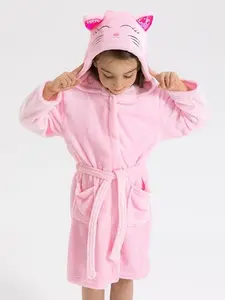 Girls Cat Hooded Fleece Robe – Super Soft Plush Bathrobe with Ears, Warm & Cozy for Ages 3–12