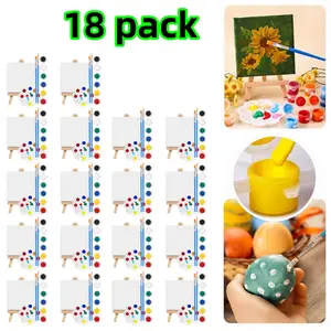 18 set Acrylic Paint Kit Mini Stretched Canvas with Easel, Acrylic Paints Strips, Brushes, Palette Easel Canvas for Adults Painting Party Beauty & Personal Care