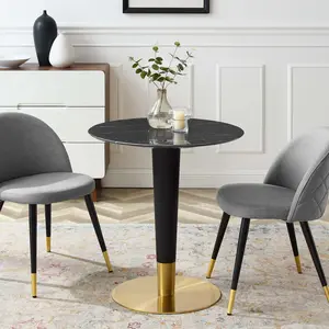 Modway Zinque 28" Artificial Marble Dining Table in Gold Black