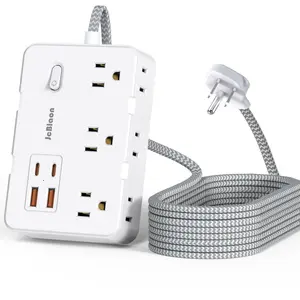 10ft Flat Plug Extender, 6 Outlets + 4 USB (2 USB-C), Wall Mount. Perfect for Office, Travel & Dorm, Compact & Powerful