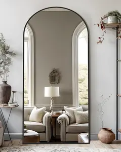 Full Length Mirror, 71"x32" Arched Floor Mirror Freestanding, Oversized Floor Standing Mirror Full Body Mirror with Stand for Bedroom, Hanging Mounted Mirror for Living Room Cloakroom, Black