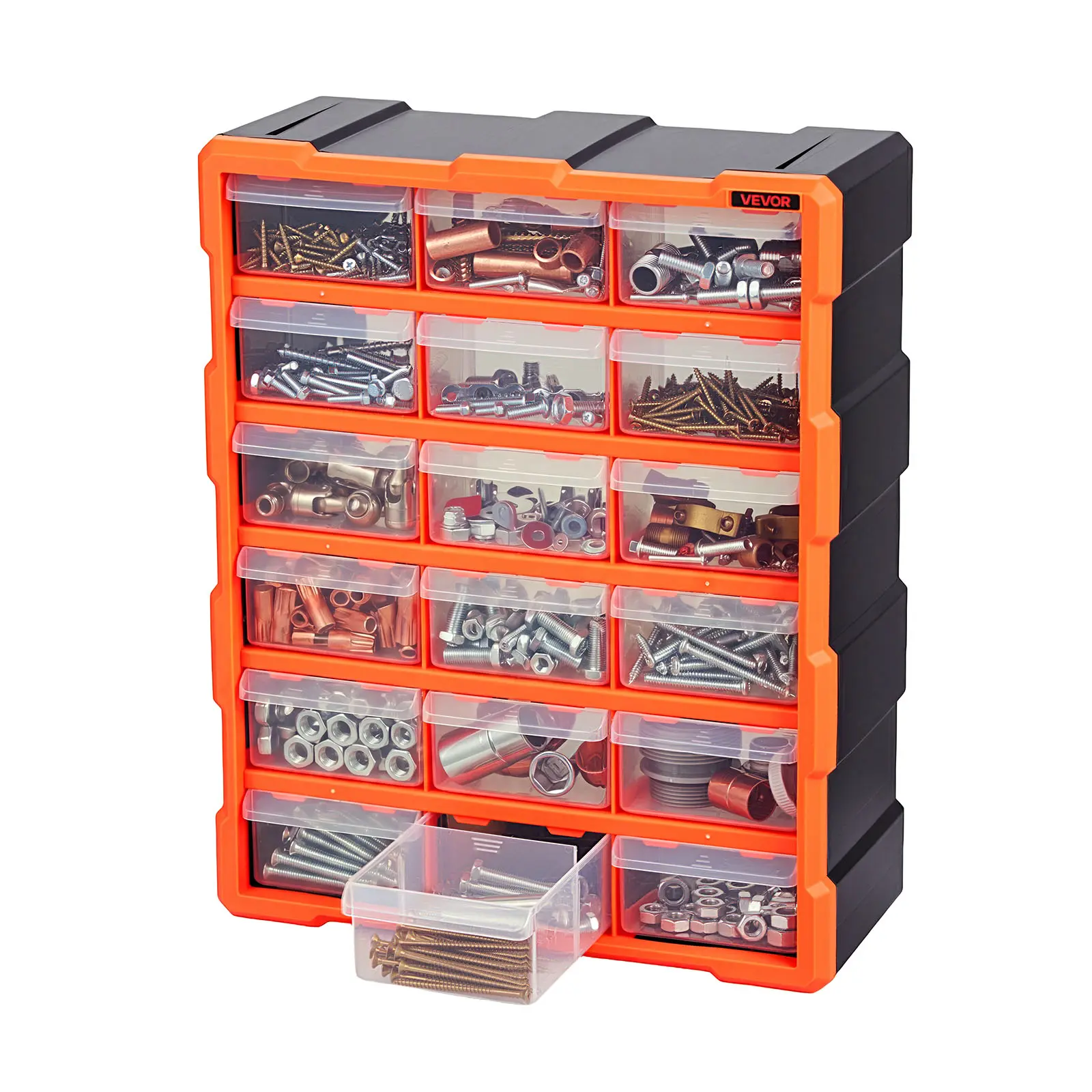 【summerfinds】VEVOR 18-Drawer Plastic Storage Organizer - Stackable Wall-Mounted Tool Case with Anti-Drop Drawer Stoppers, Detachable Dividers, Reinforced Structure for Crafters, DIY Enthusiasts