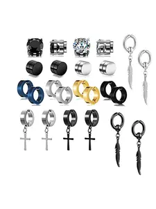 Magnetic Earrings Stainless Steel Zircon Clip-On Studs, Unisex Fashion Jewelry Accessories, No Piercing Required, Trendy Magnetic Ear Rings Set