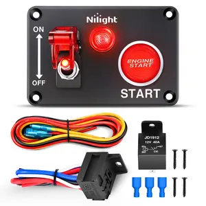Nilight Ignition Switch Panel 12V 2 in 1 Rocker with Engine Push Button Toggle Switches with Relay Wiring Harness LED for RV Truck Racing Car Boat Marine Trailer
