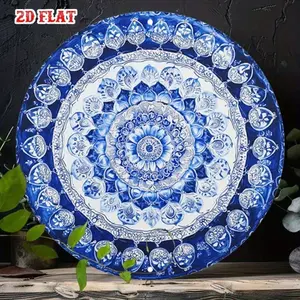 Vintage Blue Ceramic Wall Plate, Unframed Round Decorative Wall Art Decoration, 2D Floral Print, Single Piece, Retro Style, Home Decor