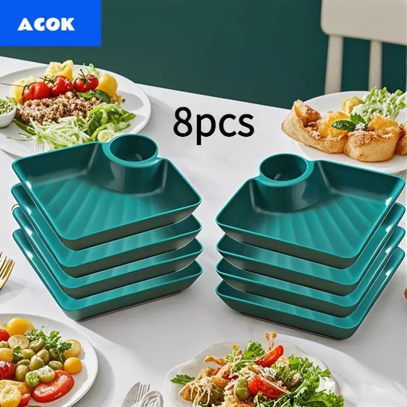 8 Pack Serving Platter Set, Thick Rectangular Reusable Snack Trays, Plastic Platters for Sushi, Deli Food & Appetizers, Suitable for Party, Picnic, Festival and Commercial Use