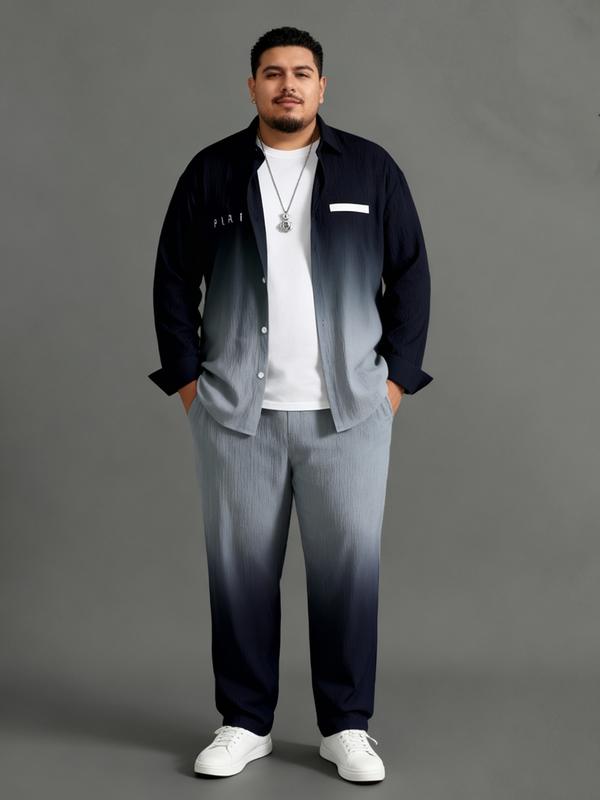 Plus Size Men's Casual Sport Suit Outdoor Leisure Button Closure Jacket & Pants Set for Spring Summer Adult Males Black Trouser Menswear Gamis - Clothes Formal Long Sleeve