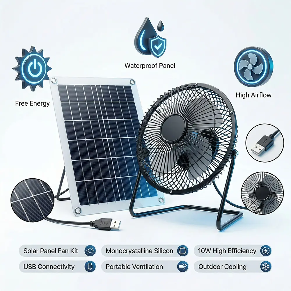 [FathersDayGift] 15W 8 Inch Solar Powered Exhaust Fan, USB Portable Ventilation Fan with Monocrystalline Panel for Camping, RV, Shed, Greenhouse