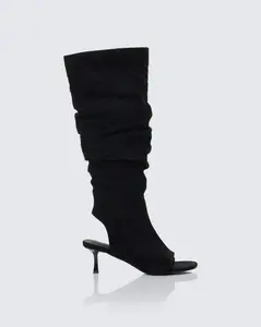 Stormi Black Faux Suede Open Toe Slouch Boots