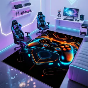 Gaming-Inspired Square Printed Velvet Carpet – Great for Game Rooms/Home/Commercial Areas, Rich Decor Feel, Multi-Size, Machine-Washable, Soft Non-Shedding