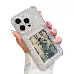 Transparent Card Holder Phone Case With 2 pack screen protector for iPhone 17/16/15/14/13/12/11 Pro Max Pro Plus| DIY for printing photos,Slim Soft Silicone, Shockproof, Stylish Couple Case for Men & Women Cellphone Smartphone