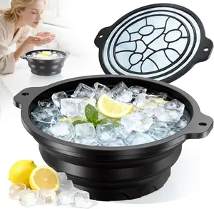 Face Bowl for Ice with Built-in Ice Tray – Collapsible Silicone Facial Ice Bath Bowl for Cold Plunge Therapy, Skin Tightening & Acne Relief – Portable Spa Tool for Home & Travel(Black)