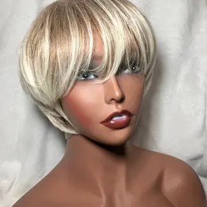 Blonde pixie cut wig\short wig # 1 premium synthetic hair