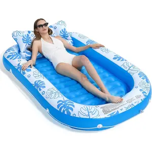 Inflatable Tanning Pool Lounger Float with Cervical Pillow - Pool Floats Adult for Sunbathing, Backyard, Pool Party - Inflate Ball Pit for Babies - Kids Swimming Pool Bed