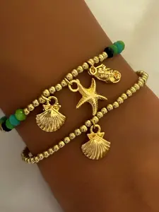 Women Boho Shell Starfish Bracelet Set, Beach Vacation Party Stackable Jewelry, Ccb Material, No Choking Hazard, Ca Prop 65 Compliant