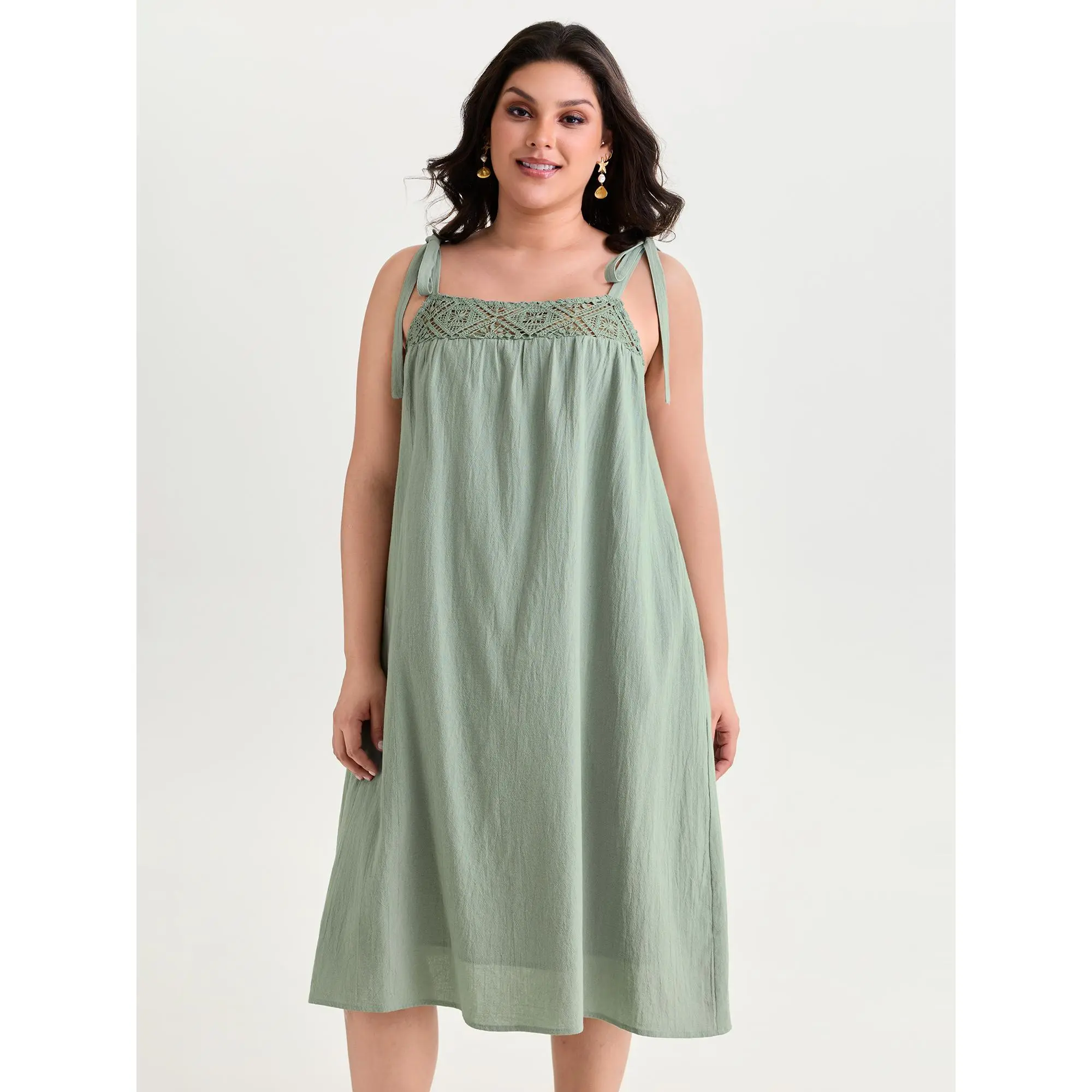 BloomChic Women's Plus Size Bohemian Maxi Dress, Solid 100% Cotton Sleeveless Everyday Summer Dress with a Cut-Out Neckline and Pockets, Garment, Basic, Simple, Fabric, Plus Size Clothes, Maxi Dress For Women