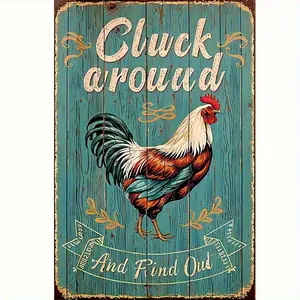 WEIYOOBY Humorous Rooster Metal Wall Sign - Vintage Farmhouse Decor with "Cluck Around & Find Out" Quote, Rustic Aluminum Art for Chicken Coop, Kitchen, Garden, Outdoor Courtyard - 12x8 Inch Iron