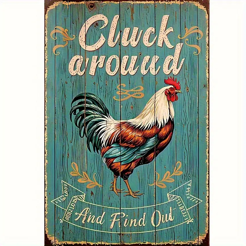 WEIYOOBY Humorous Rooster Metal Wall Sign - Vintage Rustic Aluminum Art with "Cluck Around & Find Out" Quote, Pre-Drilled Holes for Farmhouse, Kitchen, Outdoor Decor, 12x8 in, Country Vibe