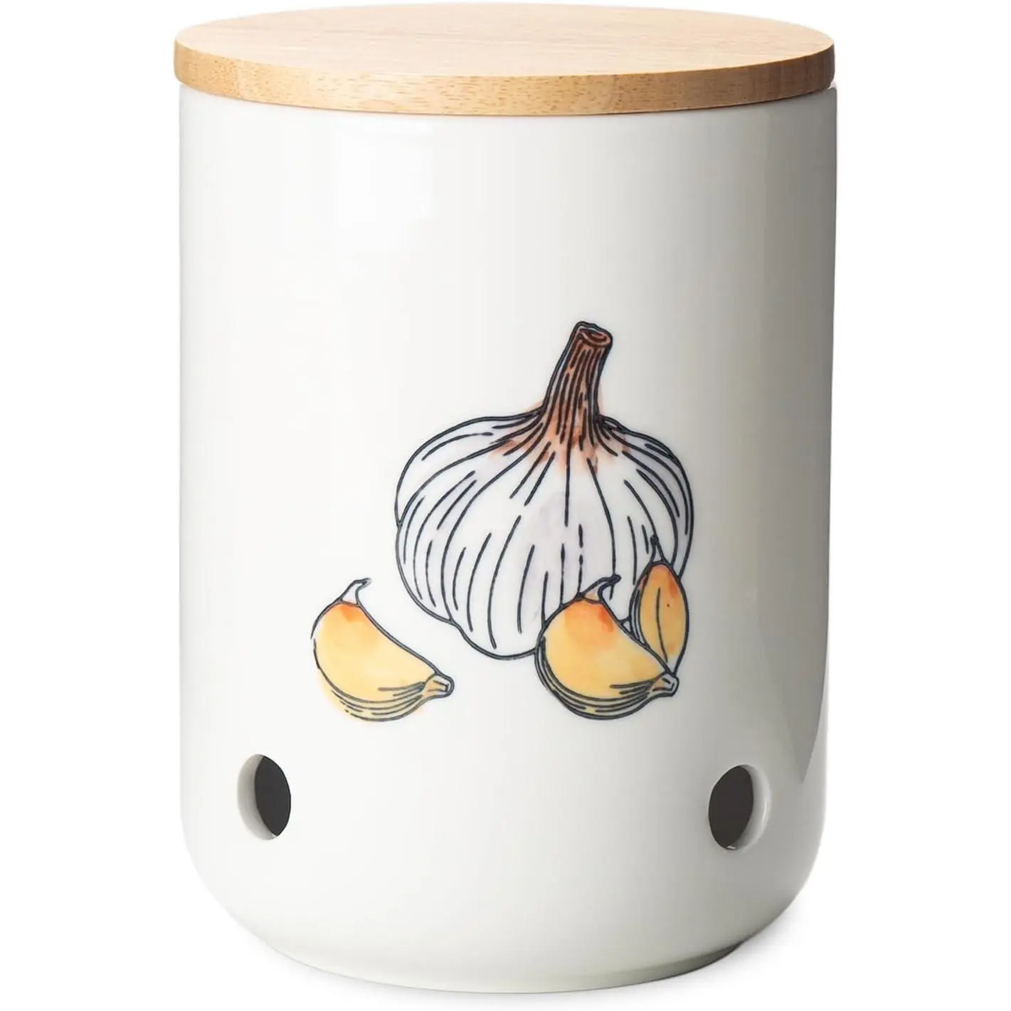 Ceramic Garlic Keeper with Lid, 40 Oz Large Garlic Storage Container with Colorful Patterns