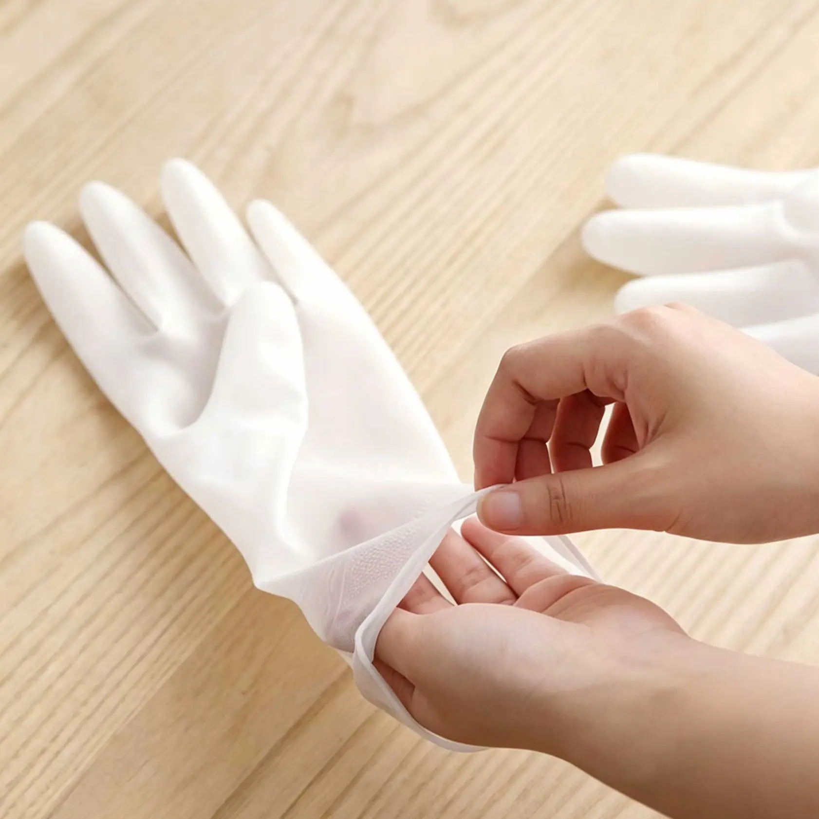 PVC Hand Cleaning Gloves, New White Waterproof Wear-Resistant Home Care Gloves for Kitchen Dishwashing