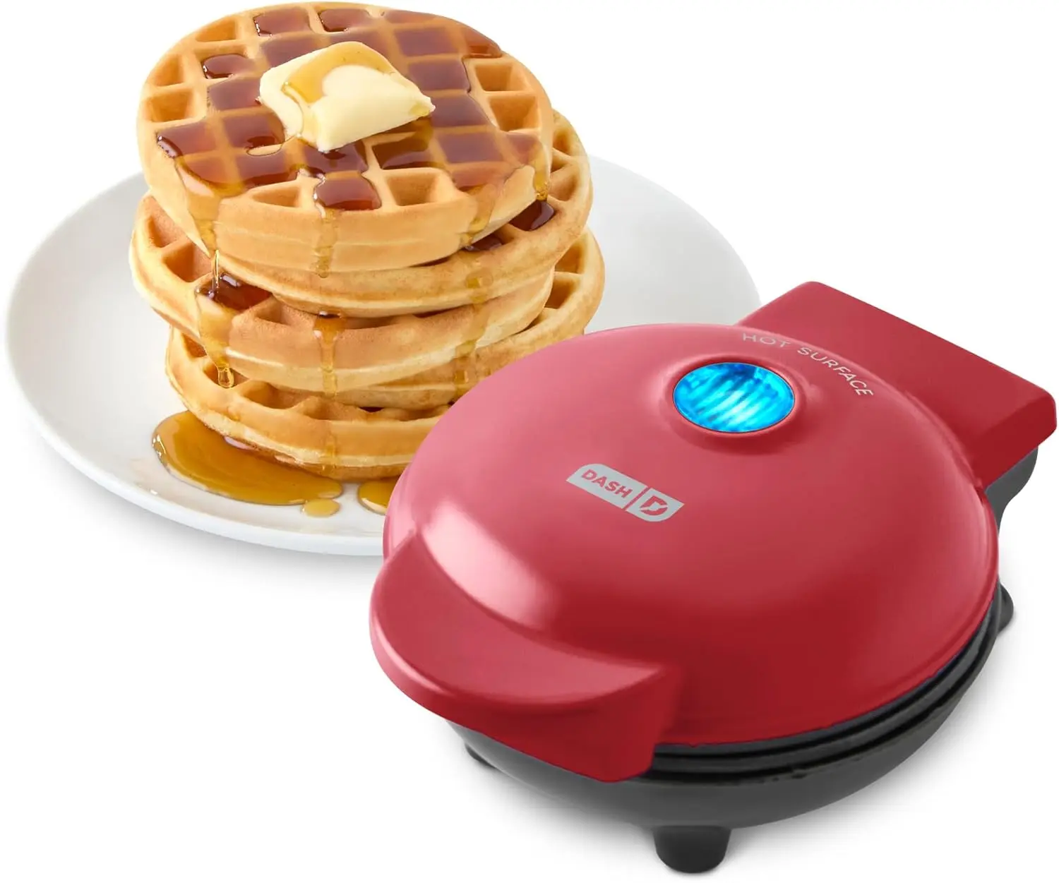 Dash Mini Waffle Maker, 4-Inch Nonstick Cooking Surface, Red | Small Waffle Iron for Dorms & RVs, Chaffle Maker & Compact Waffle Machine, Mini Waffles for Kids & Families