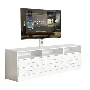 Entertainment Center with 6 Storage Drawers for Living Room, Bedroom, White TV Stand with Mount Fit for 35-80 inch TVs, Wood Media Console Tables