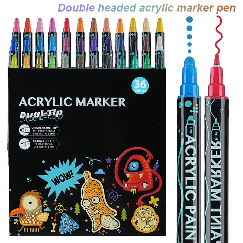 12/24/26/36/48 Color Dual Tip Acrylic Dot Markers Set, Fun Handwriting Style, Smooth Writing, Ideal for Kids Students Notebooks Art Markers